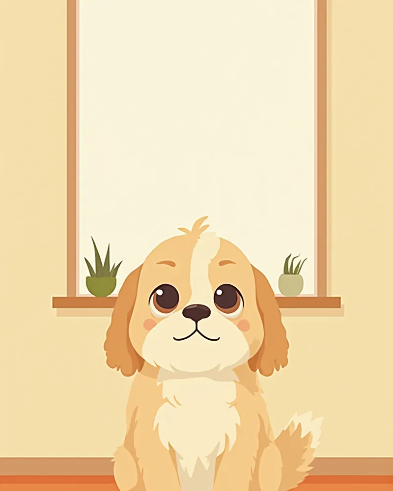 창가에 조용히 앉아 있는 노령의 소형견