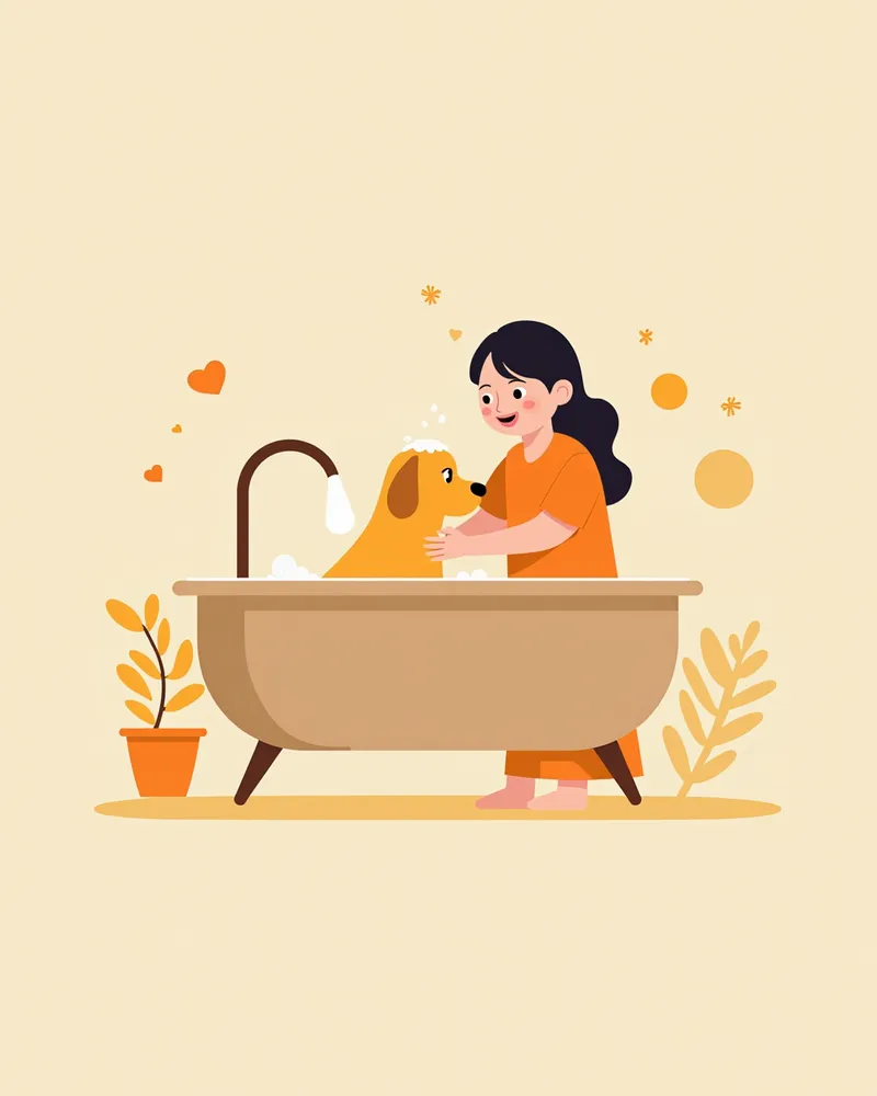 강아지 지루성피부염 치료 — 약용 샴푸로 목욕하는 모습