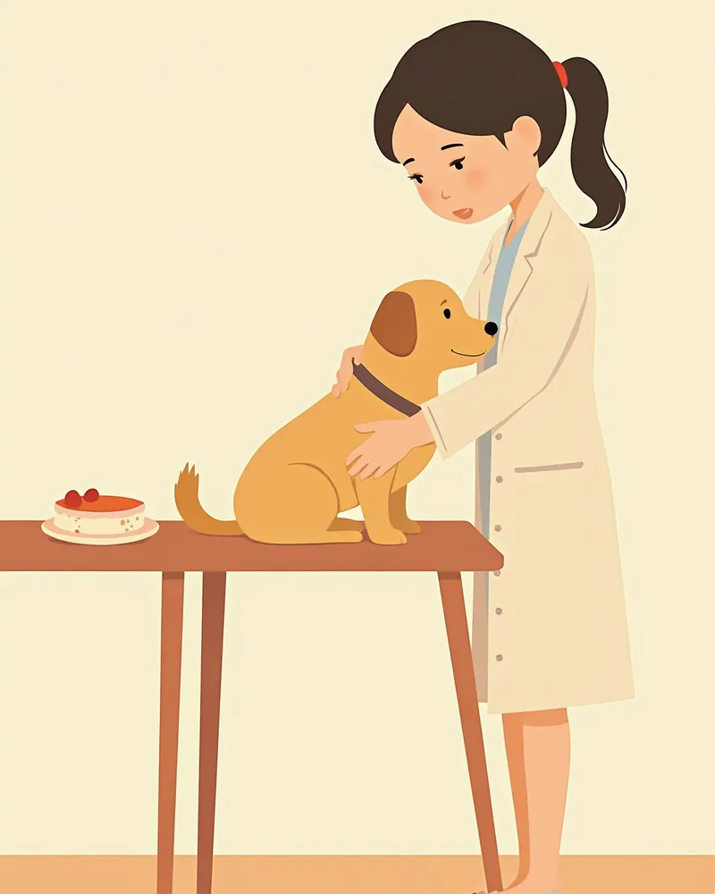 수의사가 강아지 서혜부와 복부를 촉진하여 고환 이상 여부를 확인하는 모습