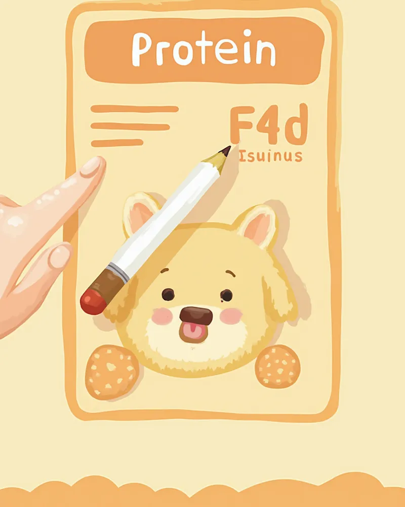 사료 봉투 보장성분표에서 단백질과 지방 함량을 확인하는 모습