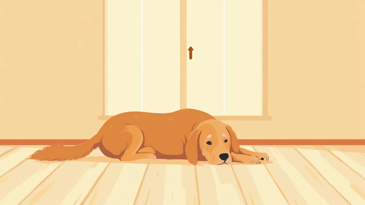 노령견의 엉덩이 관절을 보호자가 부드럽게 어루만지는 사진