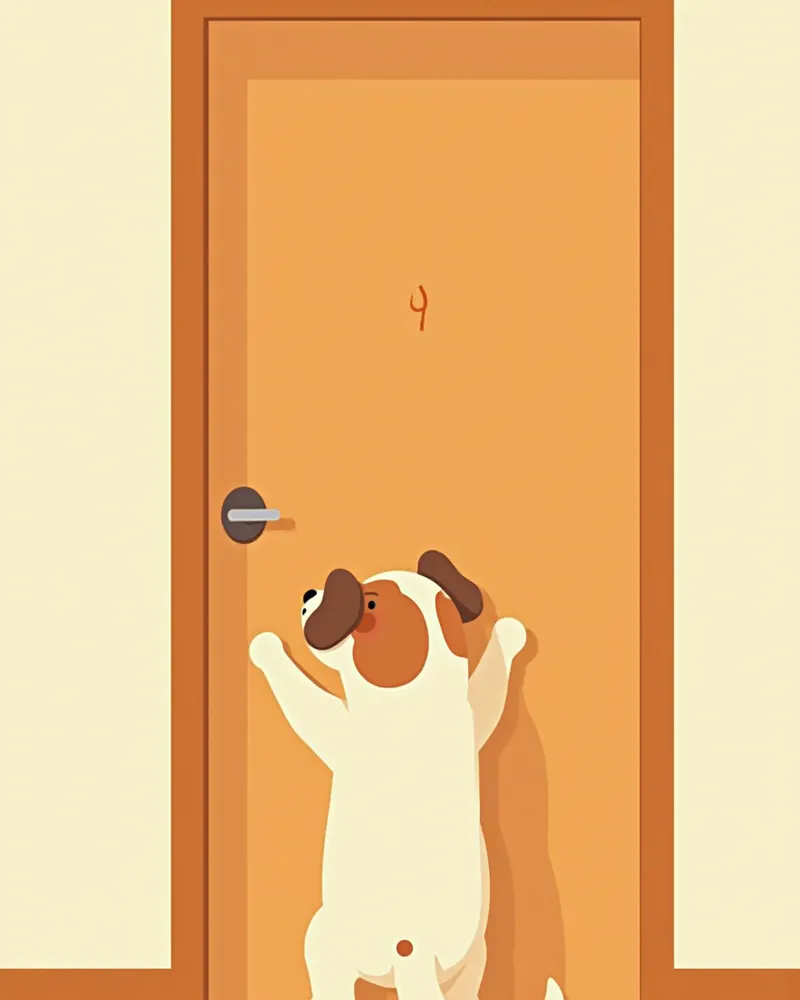 닫힌 문을 긁으며 불안해하는 강아지