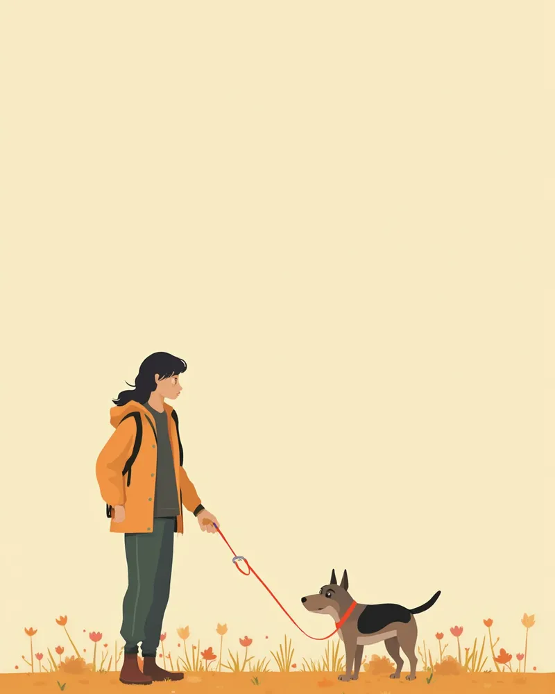 산책 중 강아지가 풀을 헤집은 곳을 확인하는 보호자