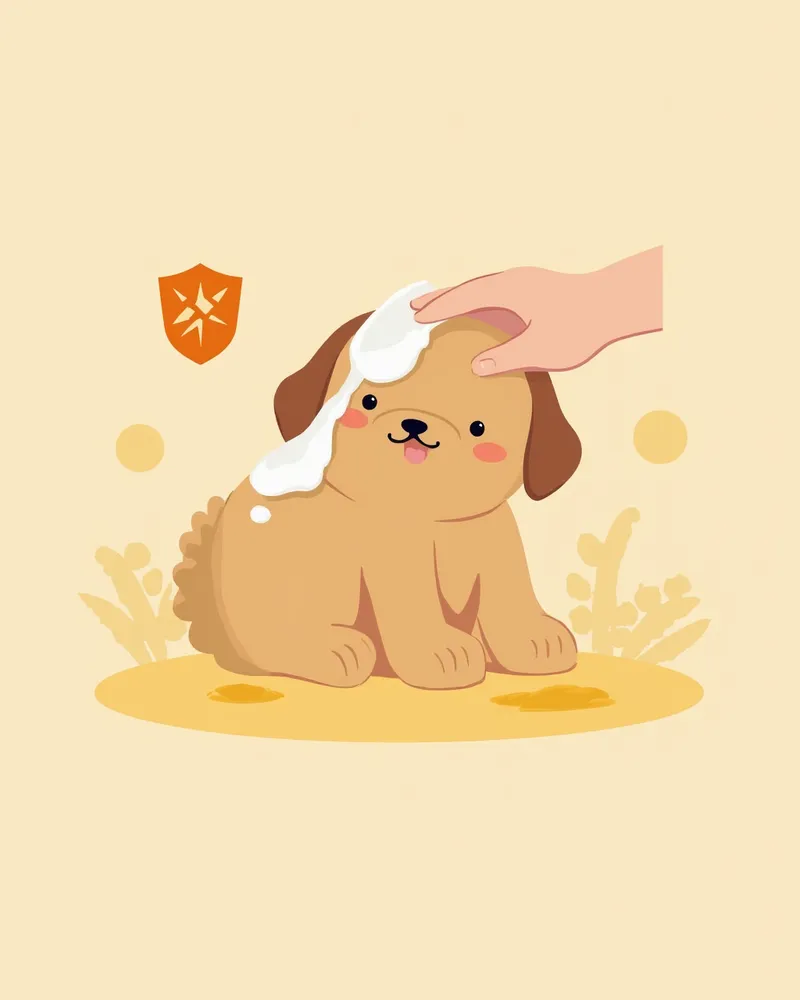 보호자에게 빗질을 받는 건강한 강아지 일러스트