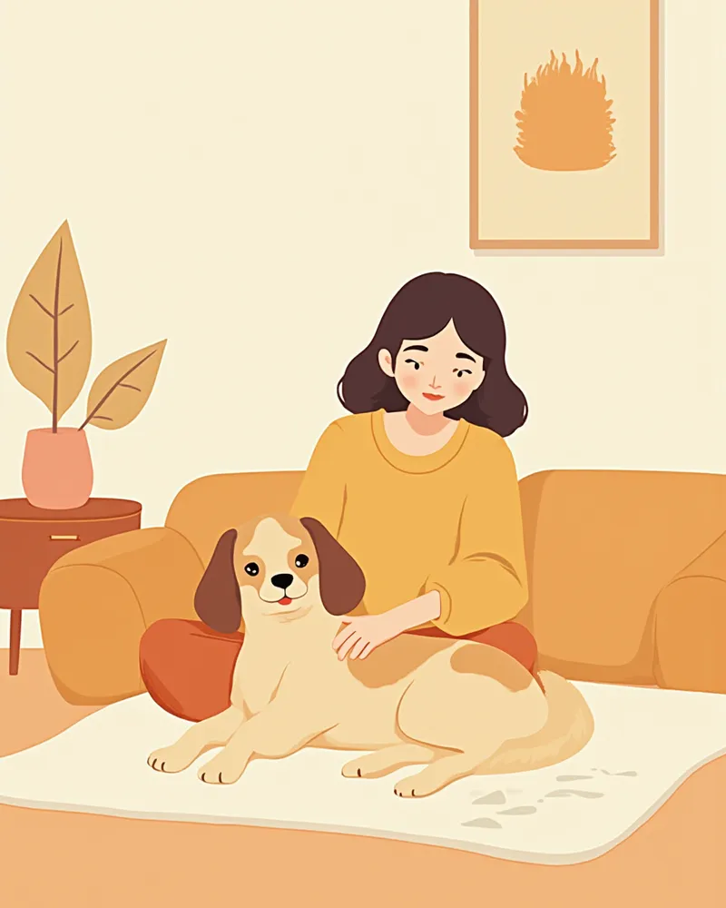 보호자가 집에서 강아지 몸을 부드럽게 만져 종양을 자가 체크하는 모습