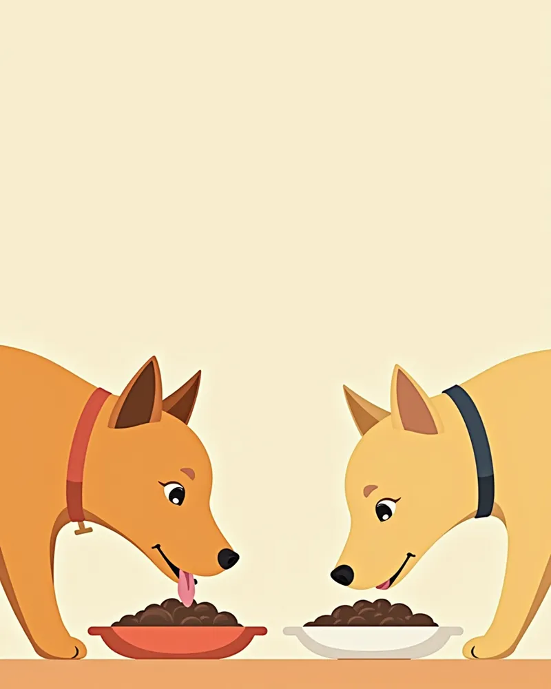 ภาพสุนัขสองตัวกำลังกินอาหารด้วยความเร็วต่างกัน