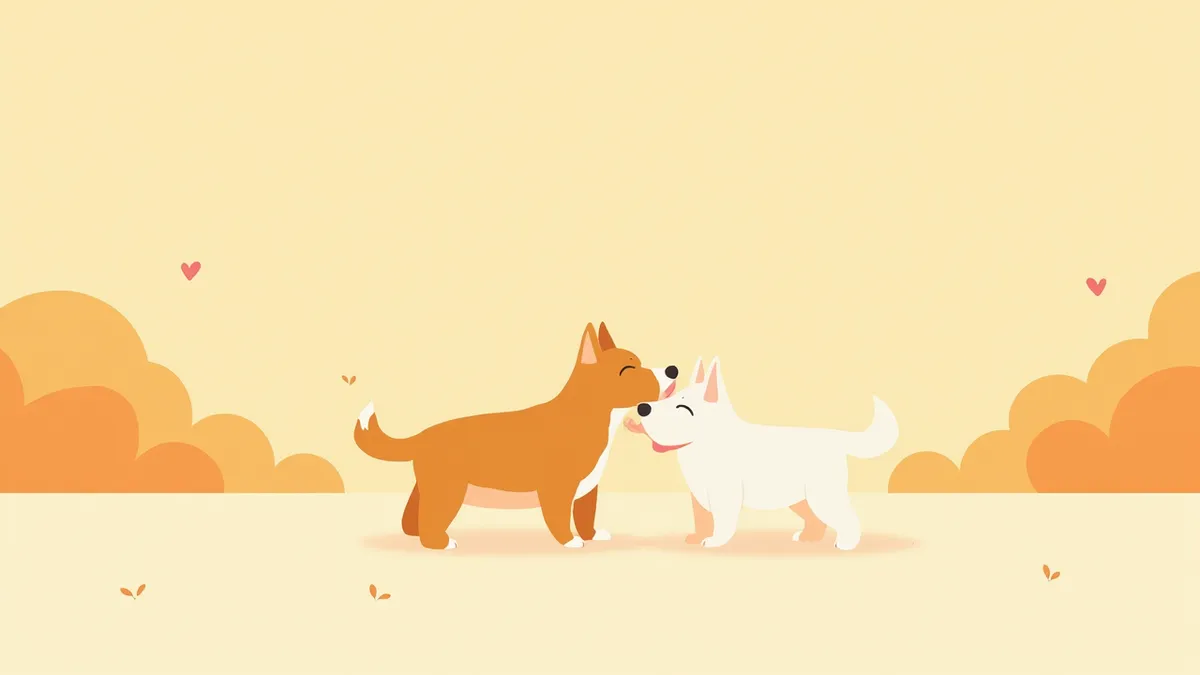 공원에서 서로 엉덩이 냄새를 맡으며 인사하는 강아지 두 마리