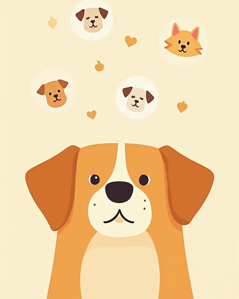 강아지 코가 냄새로 다양한 정보를 읽어내는 모습을 표현한 일러스트