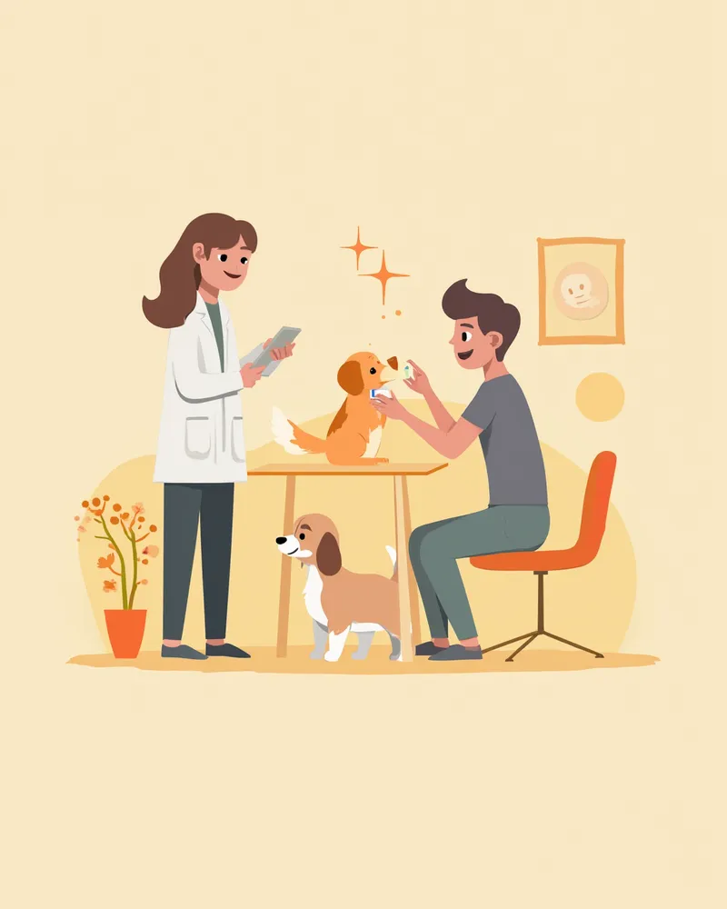 동물병원에서 간식을 먹으며 진료받는 강아지