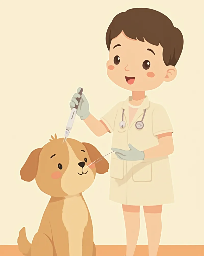 수의사가 강아지 피부 종양에 세침흡인검사를 시행하는 장면