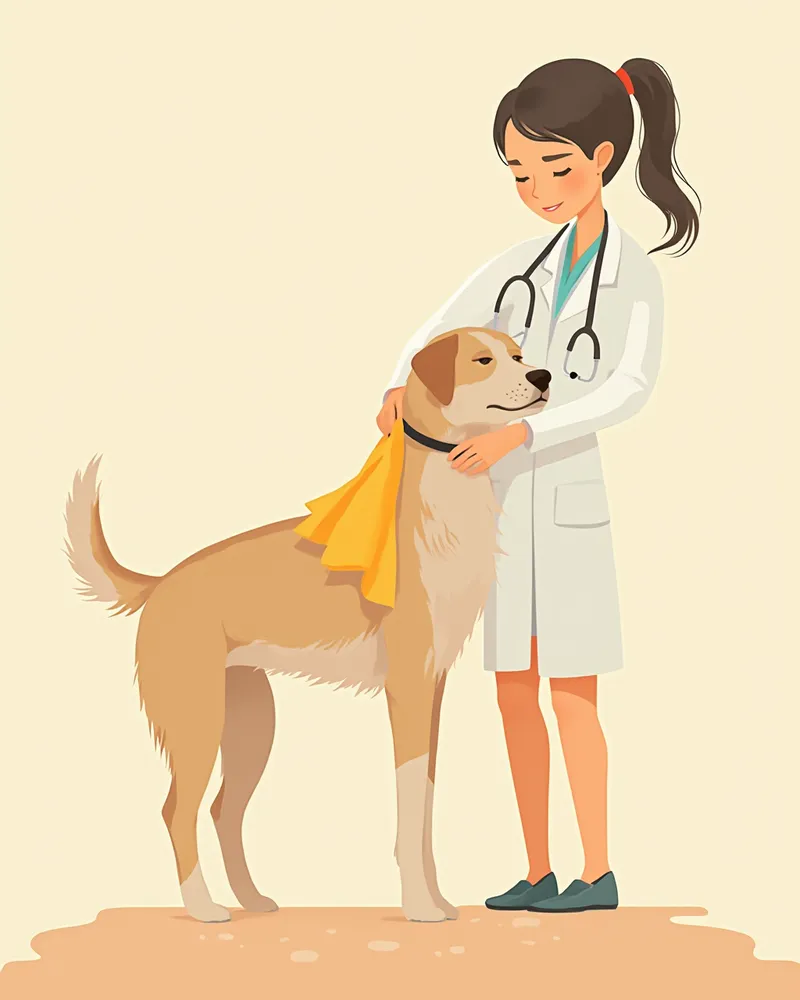 수의사가 젖은 수건으로 강아지 체온을 내려주는 모습