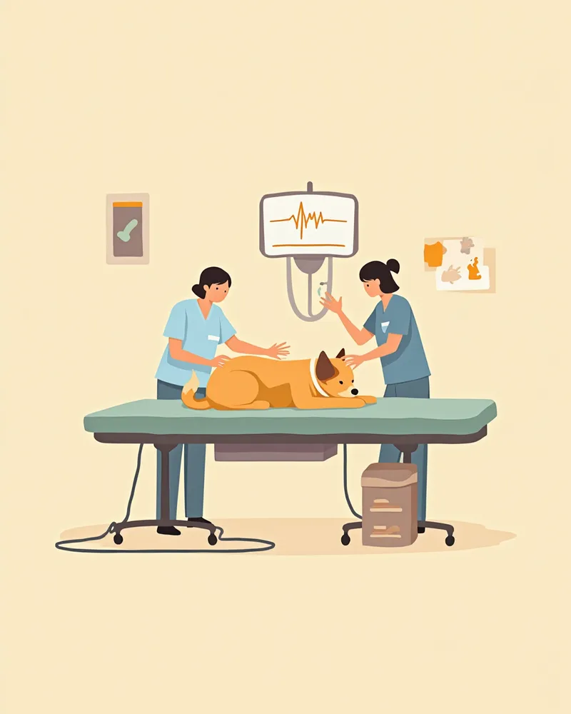 수술 중 모니터링을 받고 있는 강아지 일러스트