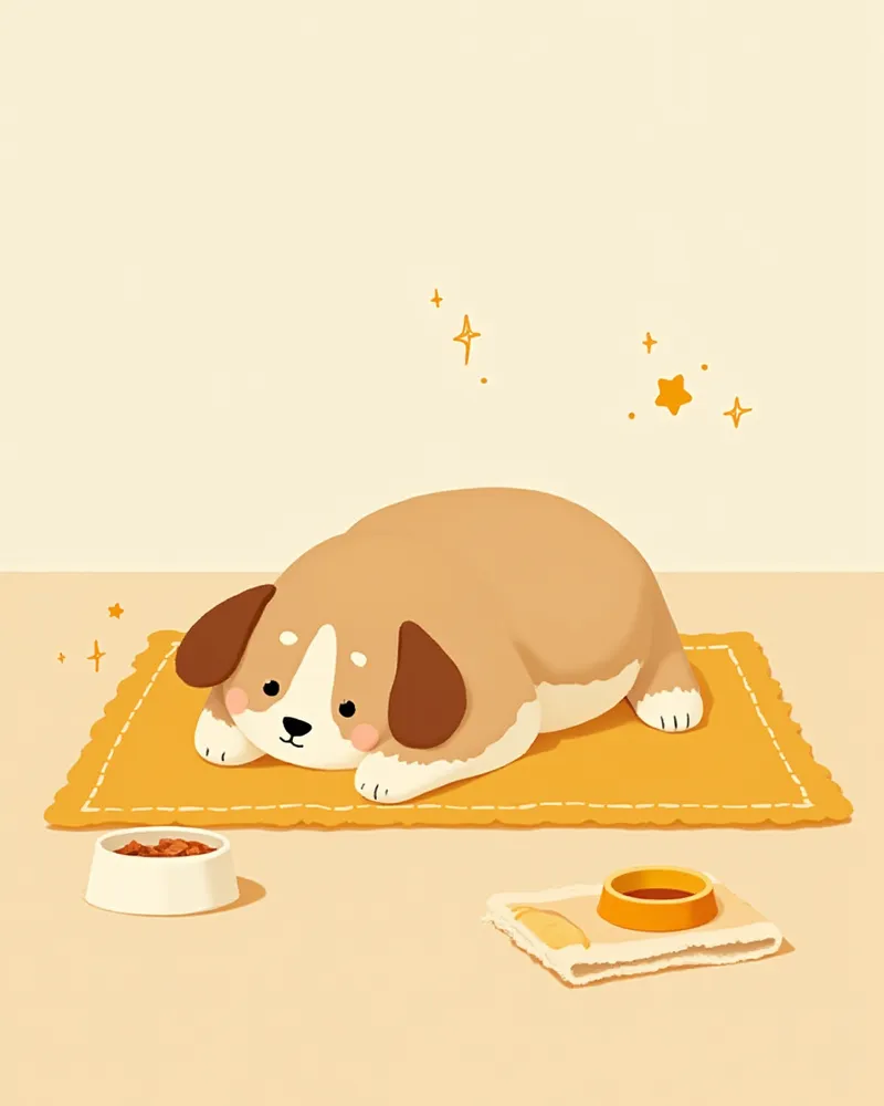 따뜻한 환경에서 회복 중인 강아지 일러스트