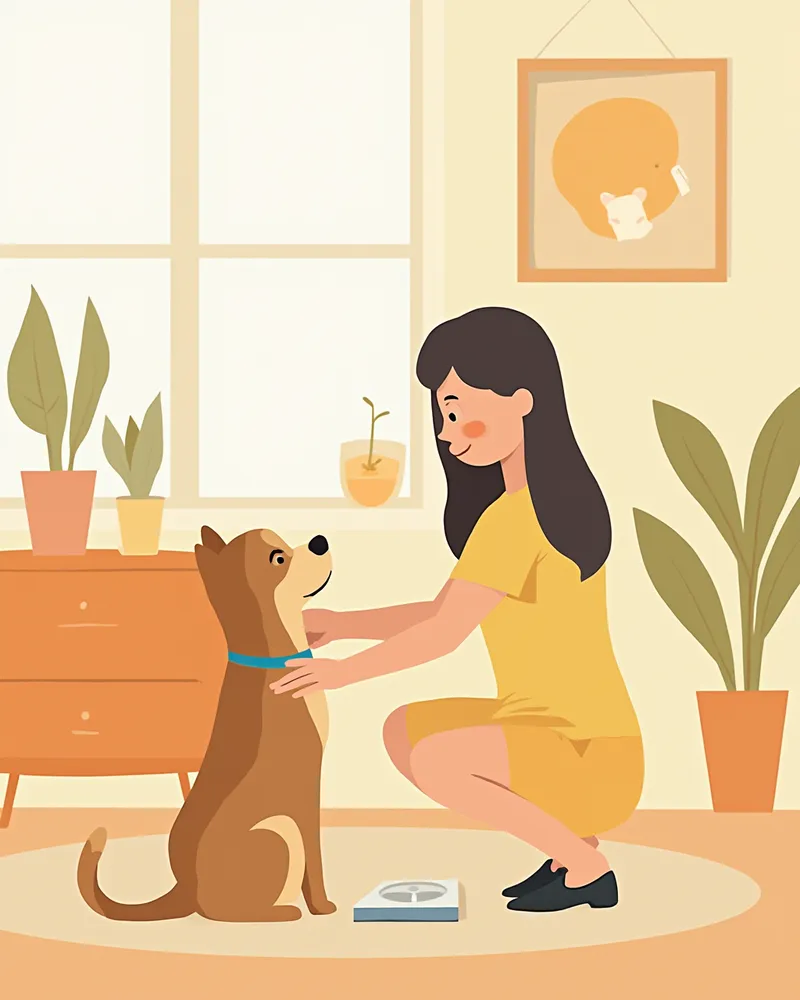 보호자가 집에서 강아지 건강 상태를 점검하는 모습