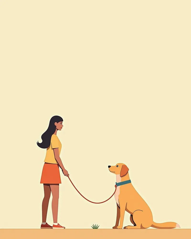 강아지가 주인을 바라보며 조용히 앉아 있는 모습