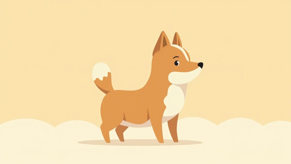 꼬리를 자연스럽게 들고 선 강아지의 옆모습