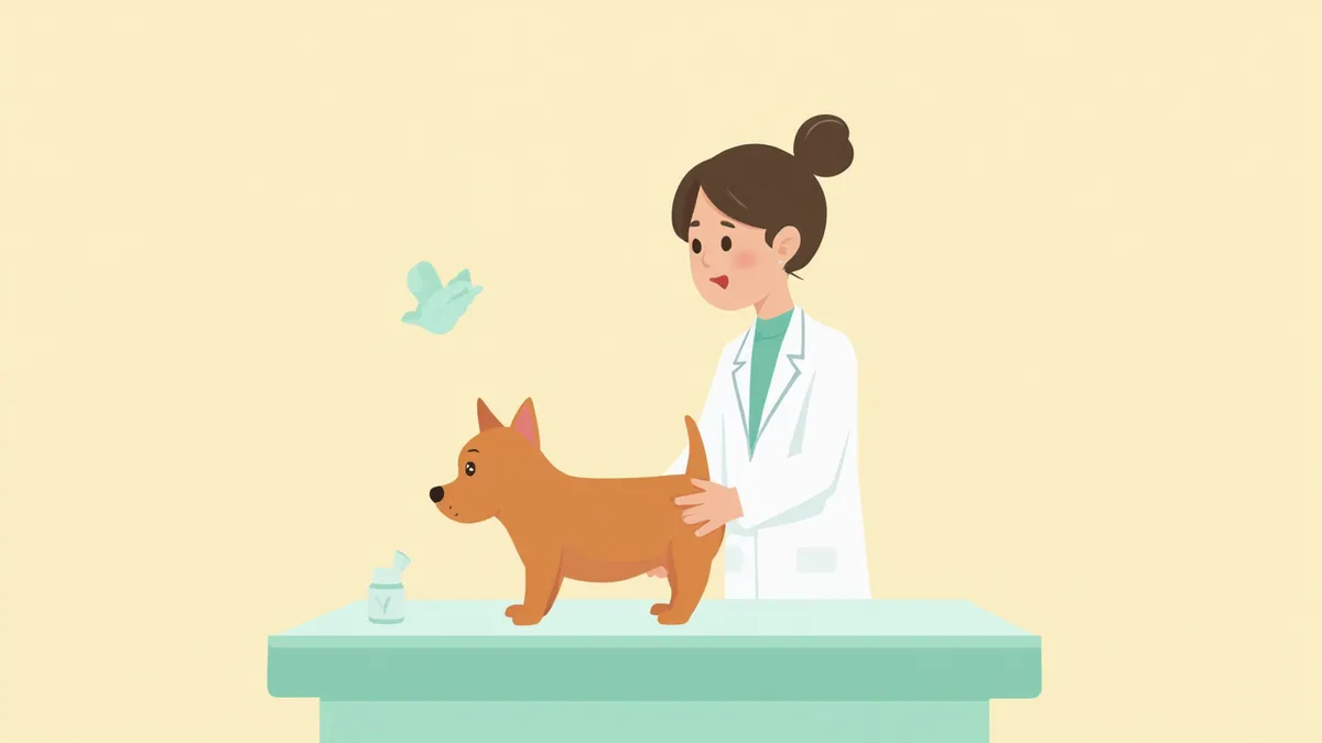 수의사가 강아지의 항문 주변을 살피며 검진하는 모습