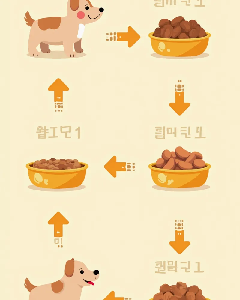 사료 전환 단계를 보여주는 일러스트