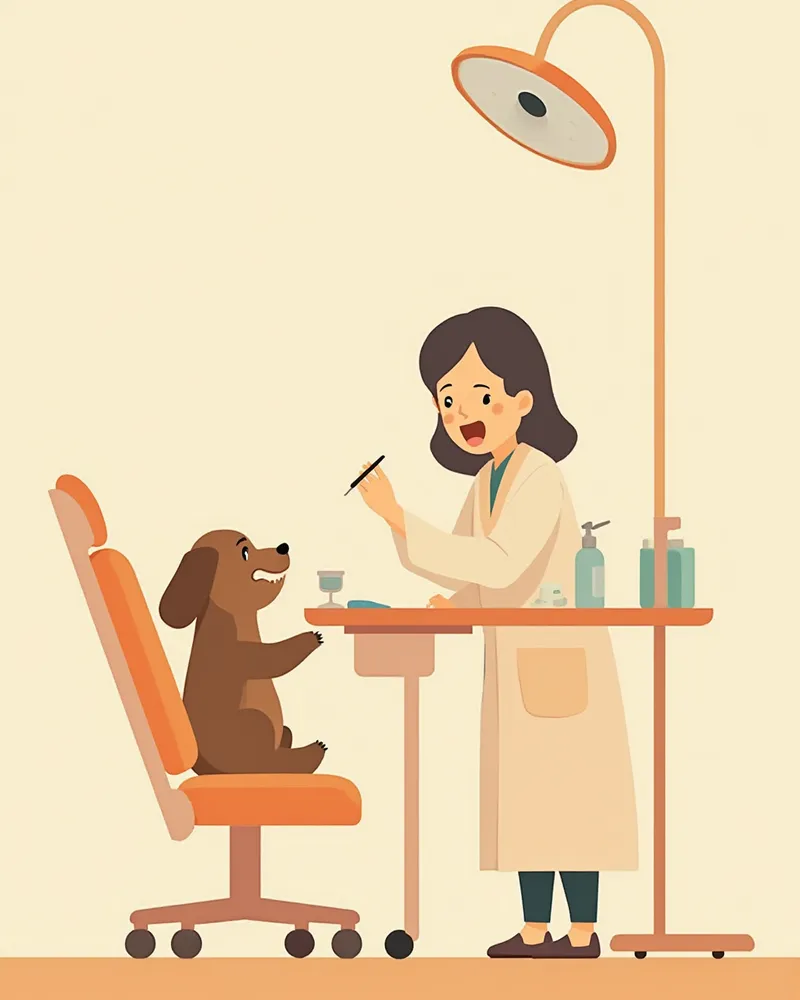 수의 치과 전문의가 강아지 치아를 치료하는 모습