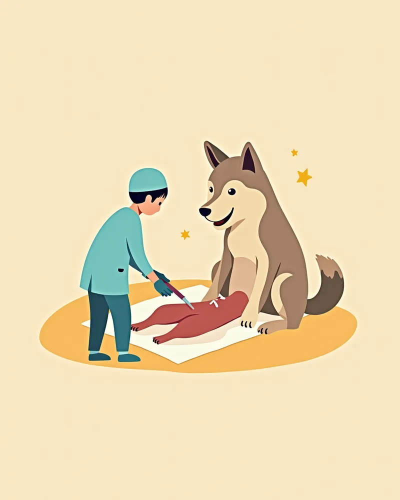 수의사가 강아지 고환 절제 수술을 수행하는 모습