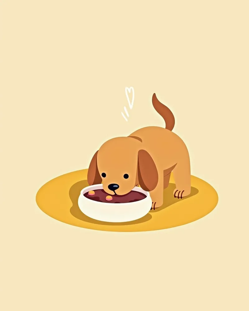 치료 후 부드러운 음식을 먹는 강아지의 모습