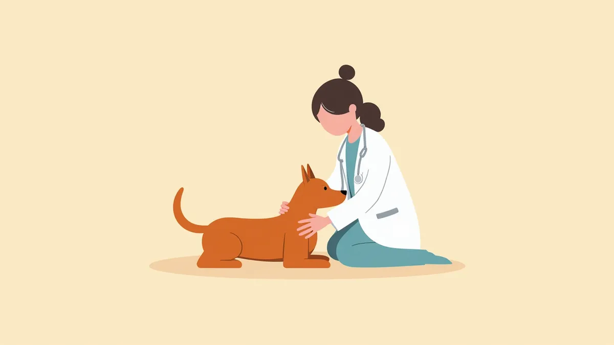 수의사가 강아지 목을 만져 갑상선 결절 확인 중
