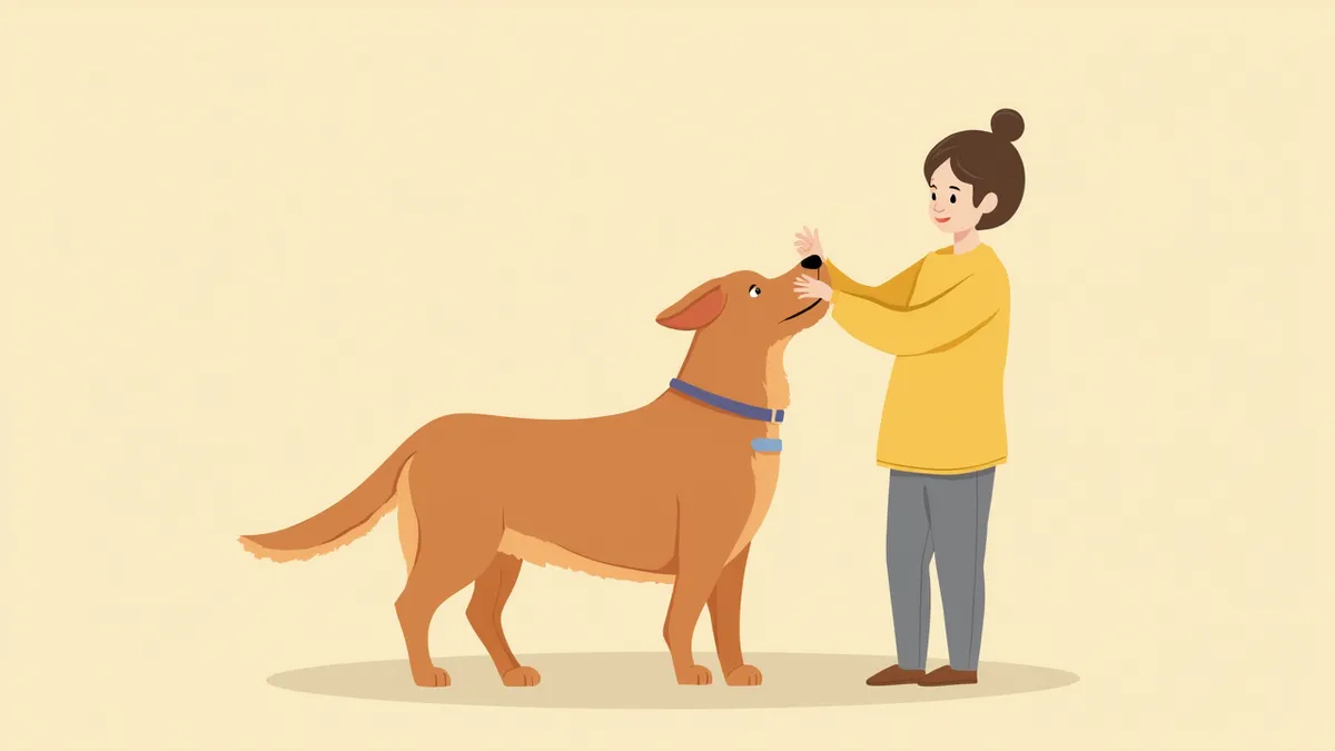 산책 직후 보호자가 강아지의 목과 귀 주변 털을 헤치며 진드기를 살펴보는 모습