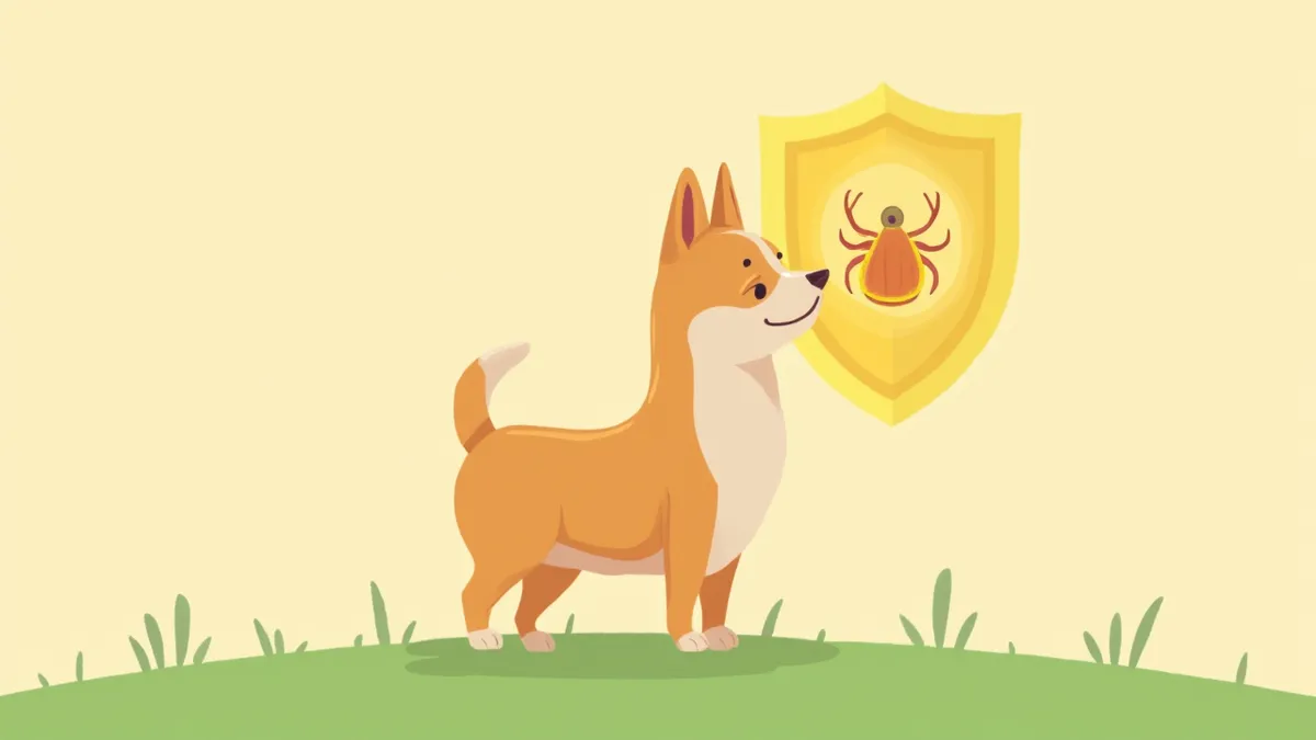 진드기 예방 방패로 보호받는 강아지 일러스트