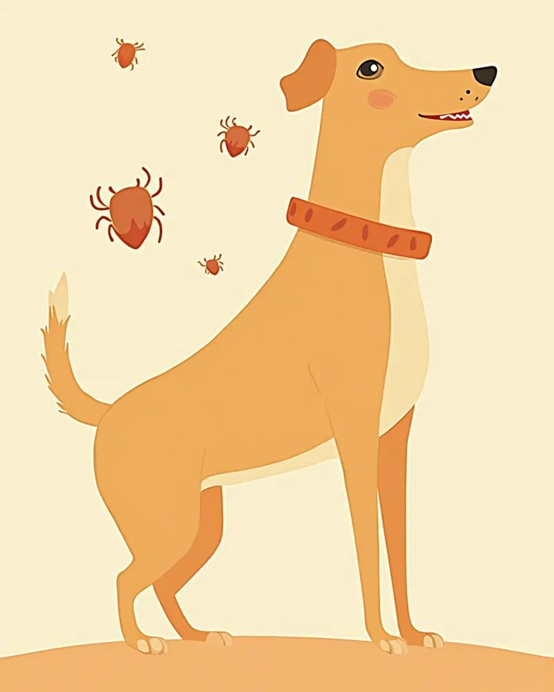 진드기 예방 목걸이를 착용한 강아지 일러스트