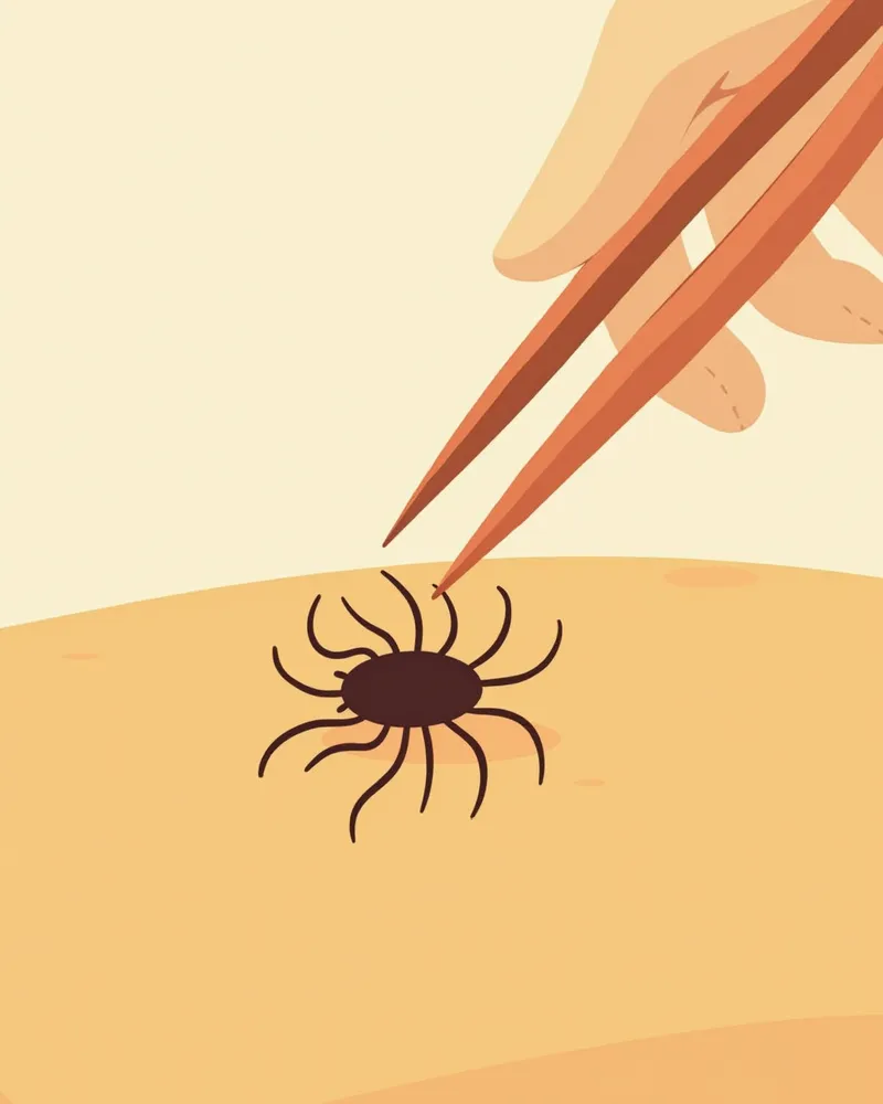 강아지 피부에서 틱 펜치로 제거 중인 참진드기
