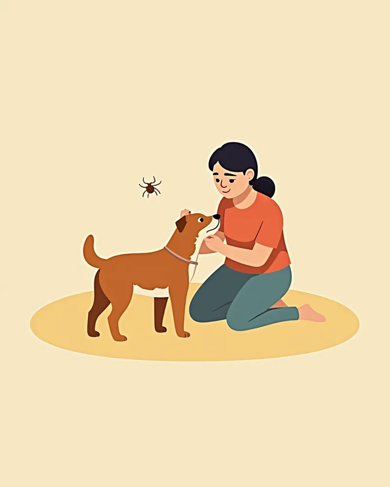 강아지 귀와 배를 점검하는 보호자