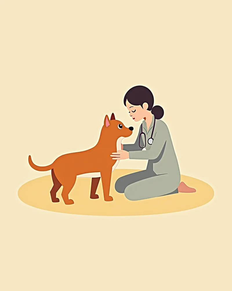 안압 측정 중 강아지 머리를 안정적으로 잡는 수의사