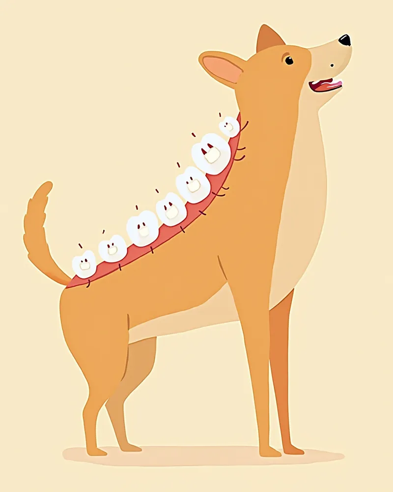 강아지 영구치 42개의 배치를 보여주는 해부학 일러스트