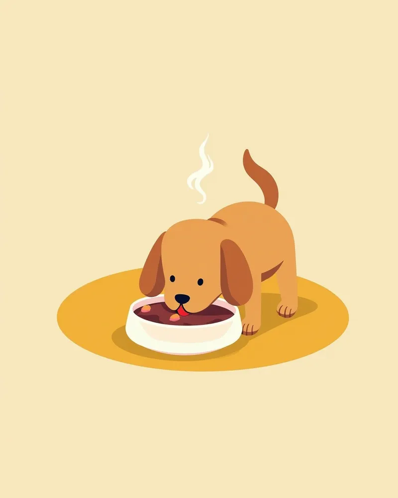 치아 발치 후 회복 중인 강아지가 부드러운 음식을 먹는 모습