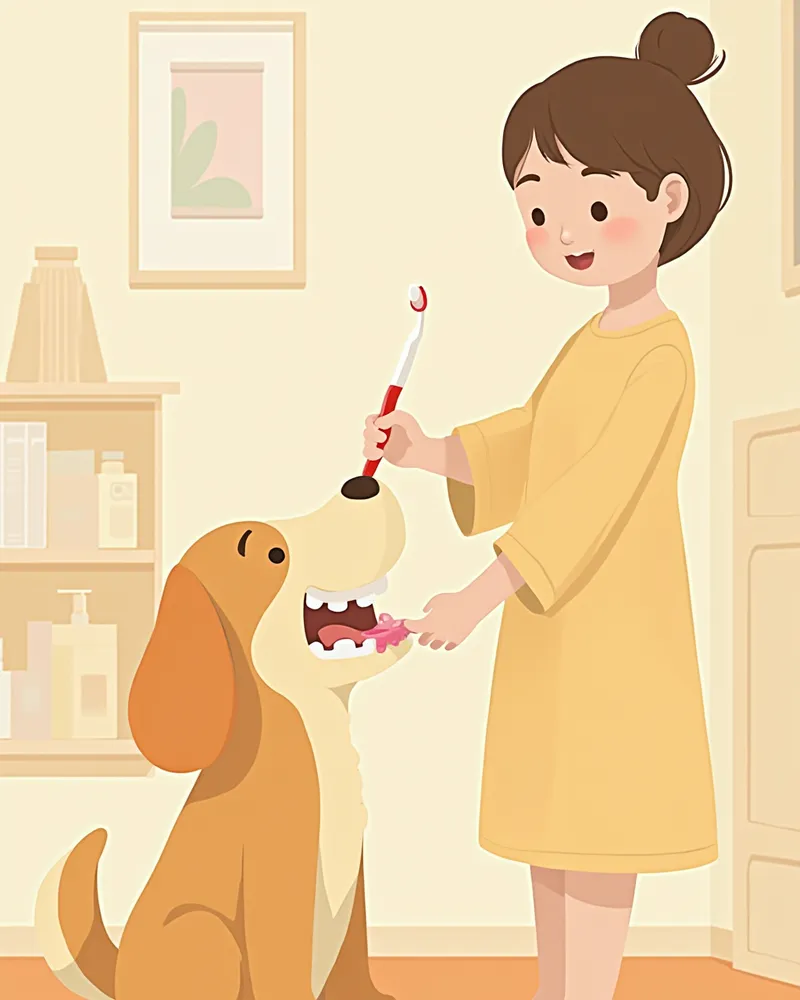 보호자가 강아지 치아 관리를 해주는 모습
