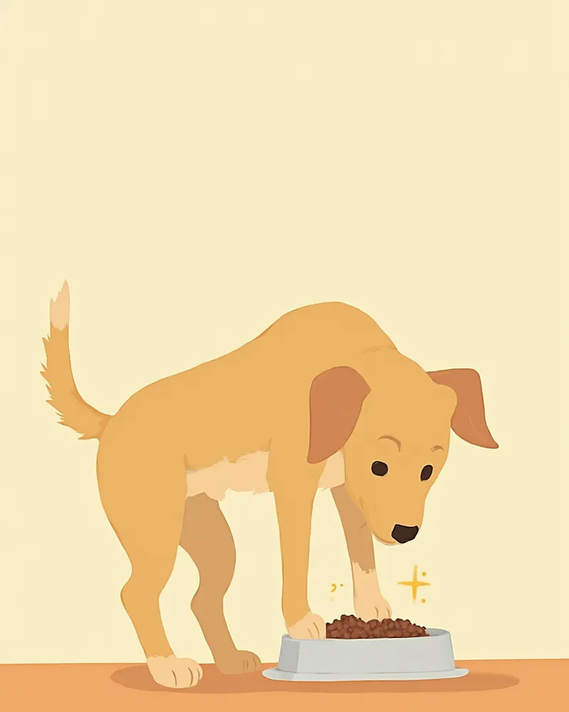 사료 먹기를 거부하며 고개를 돌리는 강아지