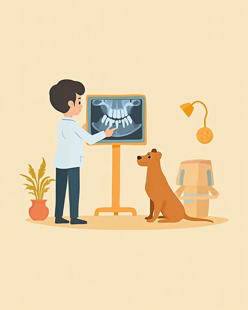 동물병원에서 강아지 치과 방사선 사진을 확인하는 수의사