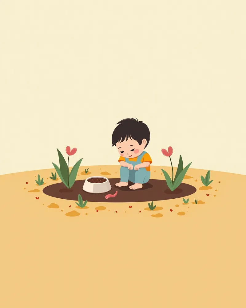 어린이가 오염된 흙에서 놀고 있는 장면