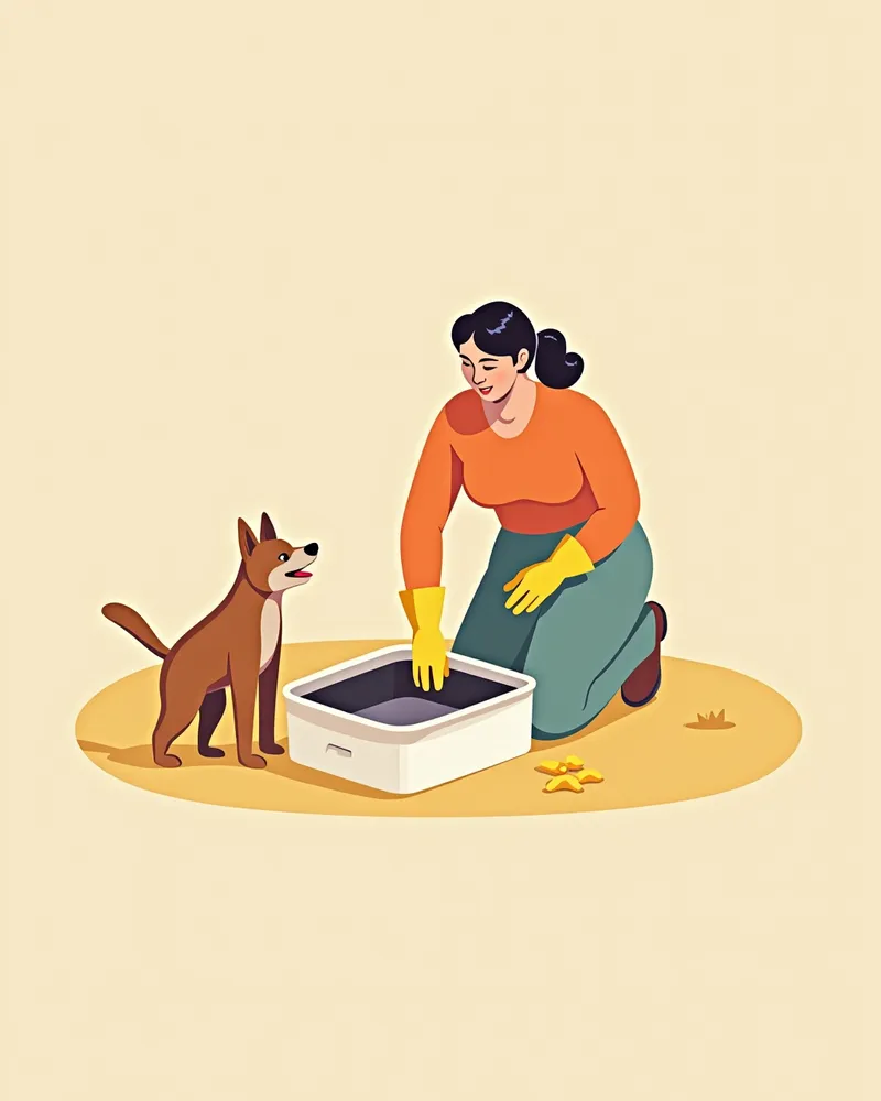 고양이 화장실을 청소하는 보호자