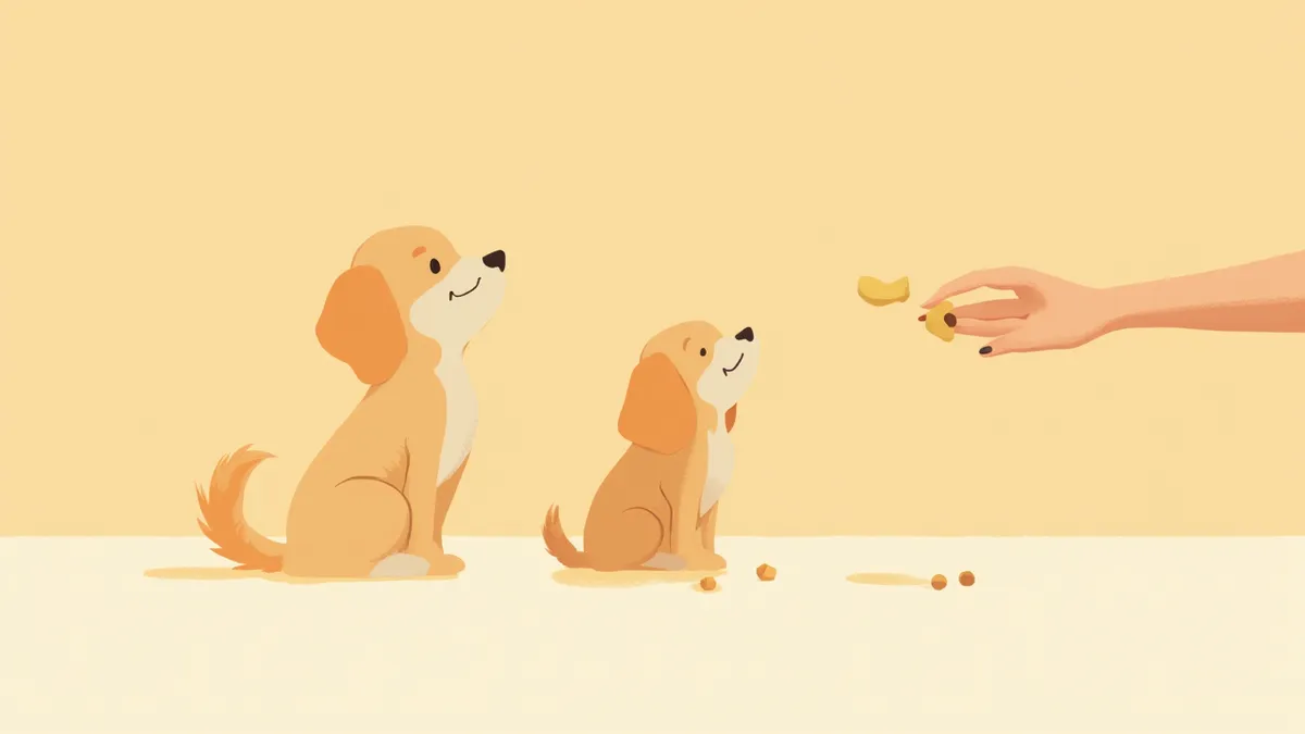 소형 트레이닝 간식을 보호자 손에서 받아먹으려는 강아지