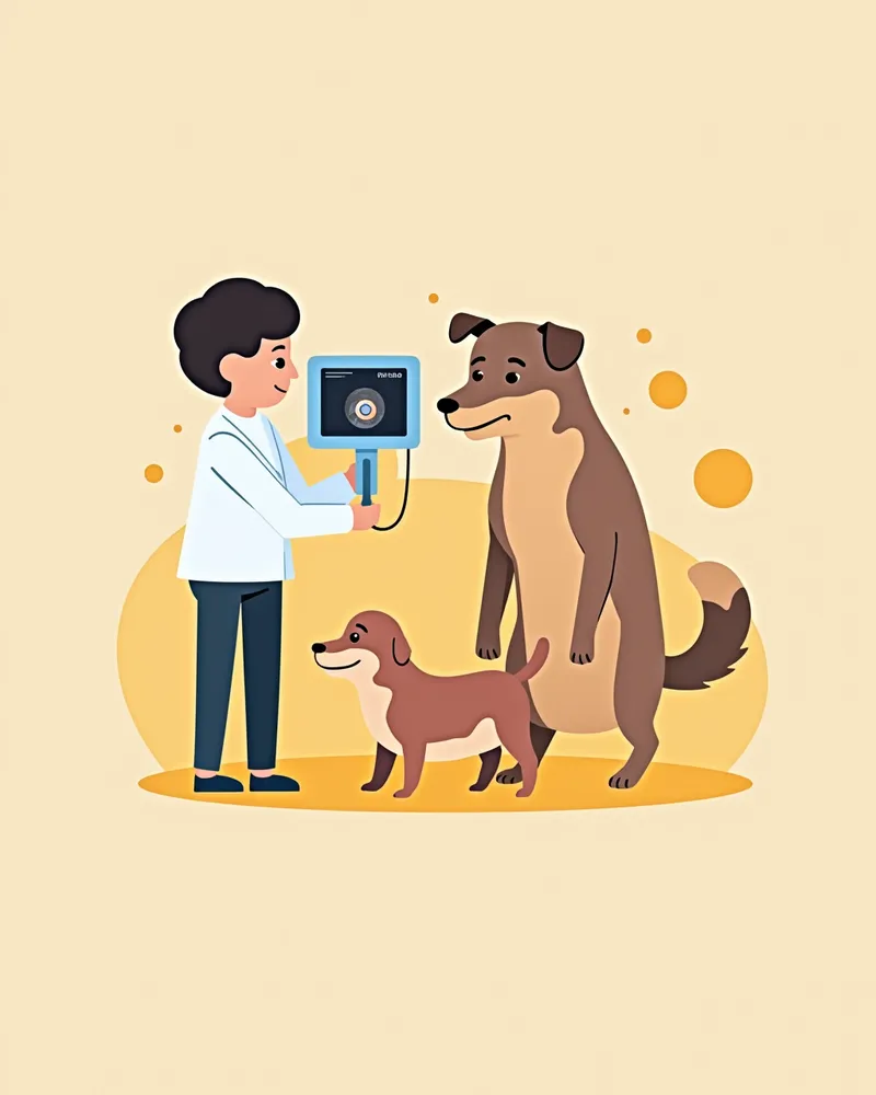 강아지의 방광 초음파 검사 중인 수의사의 모습