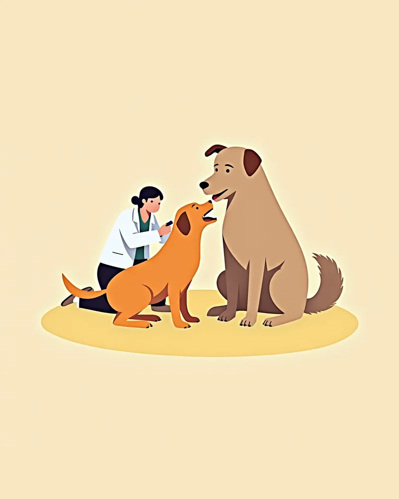 수의사가 강아지의 입과 귀를 점검하는 모습
