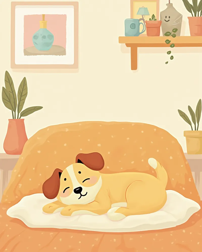 따뜻하고 안전한 환경에서 편안하게 쉬는 강아지