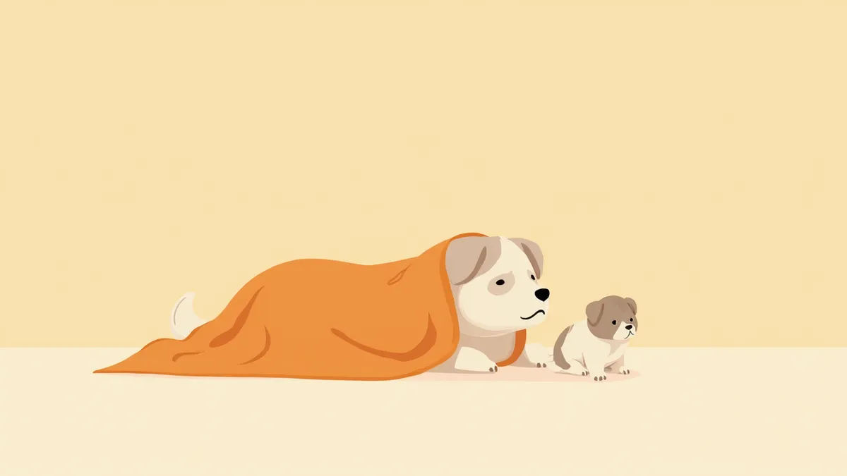 담요를 두른 채 몸을 떠는 강아지