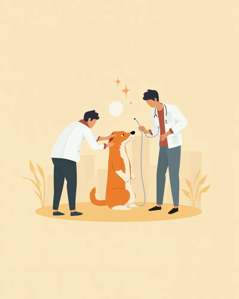 수의사에게 신경 증상을 확인받는 강아지
