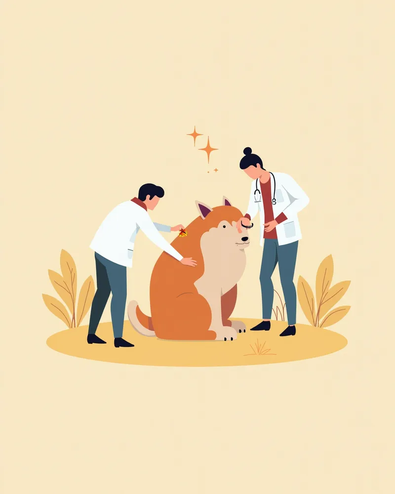 수의사가 면역 치료 중 부작용을 확인하는 모습