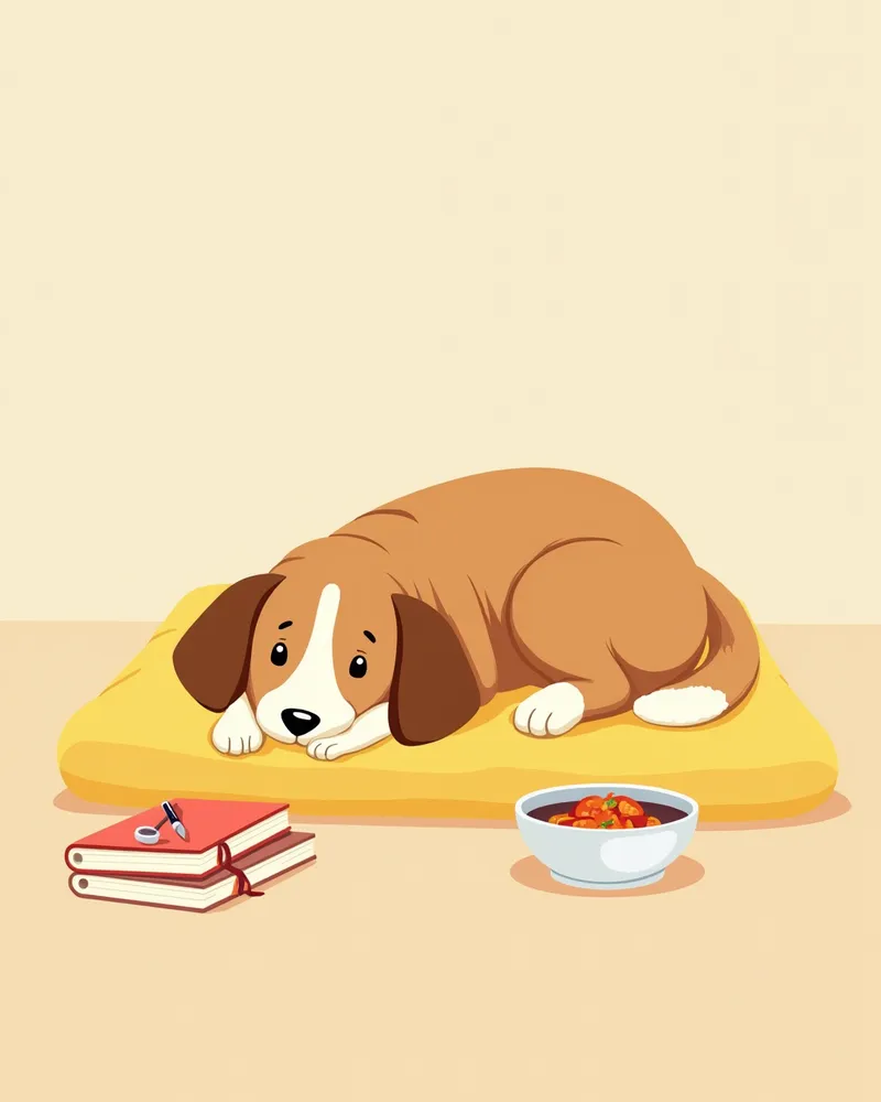 강아지 면역 치료 중 안정적인 환경에서 휴식하는 모습