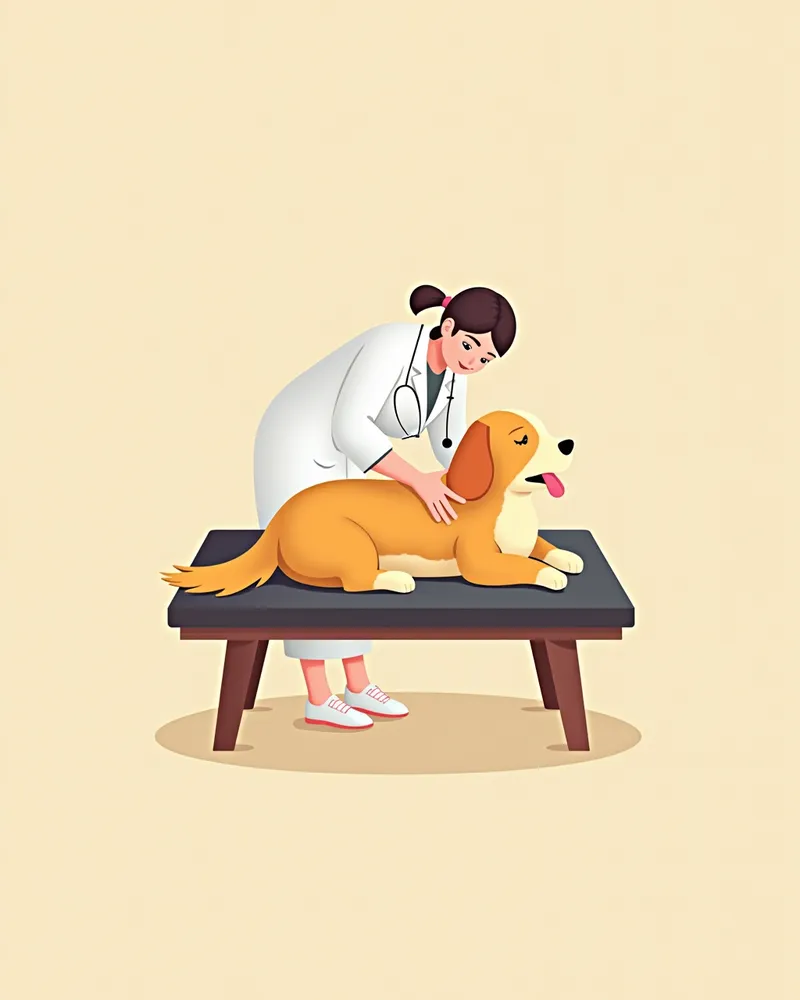 수의사가 강아지의 요도 부위를 진찰하는 장면