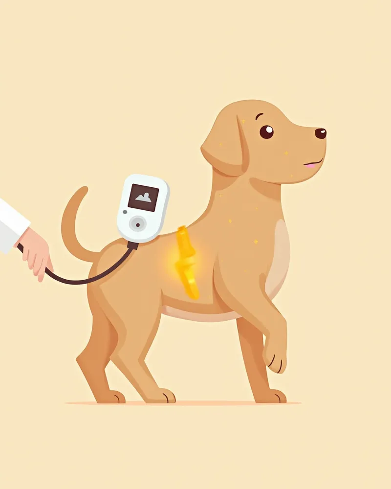 수의사에게 초음파 검사를 받는 강아지 일러스트