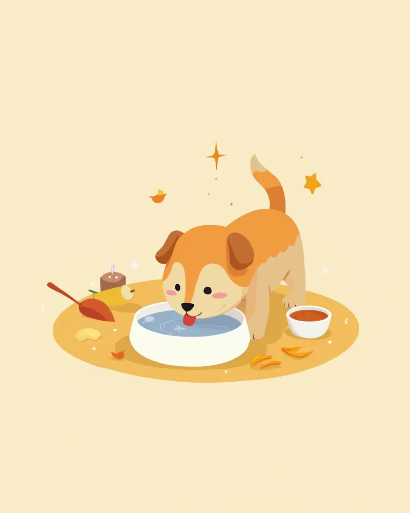 물을 마시는 건강한 강아지 일러스트